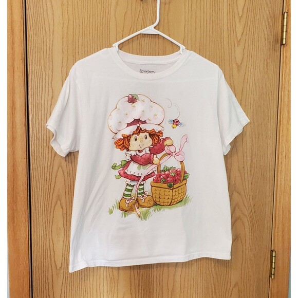 Strawberry Shortcake T-Shirt Top XL White Junior Relaxed Fit Retro Cartoon Doll - Picture 1 of 5